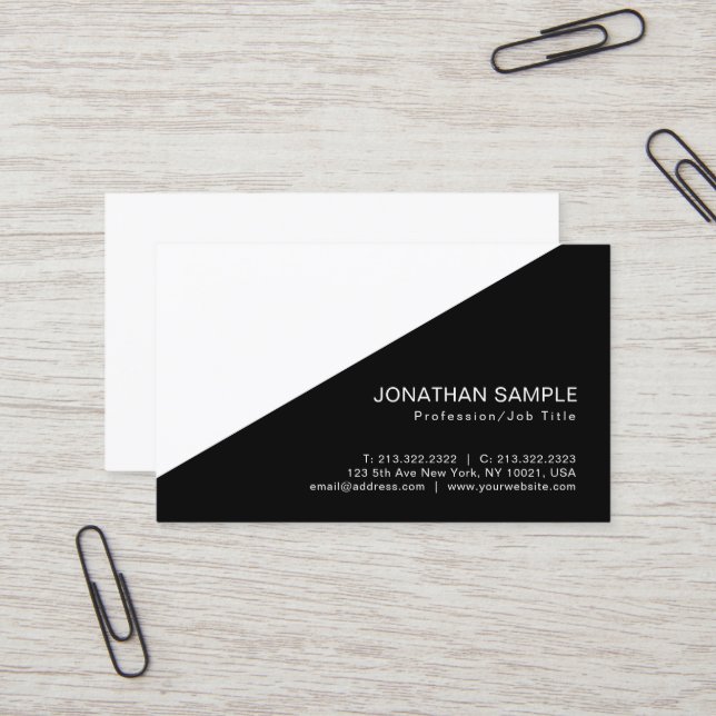 Stylish Black White Modern Design Plain Business Card (Front/Back In Situ)