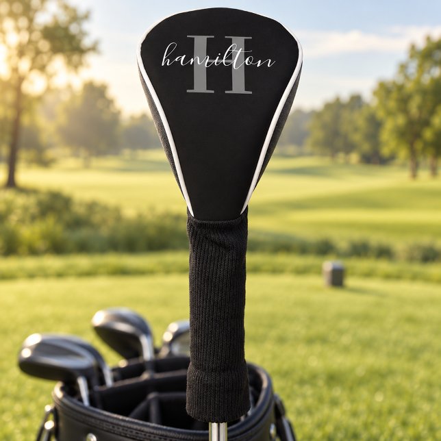Stylish Black White Monogram Name Initial Golf Head Cover (Creator Uploaded)
