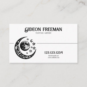 Stylish Black & White Moon Stars Tattoo Artist Business Card