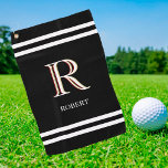 Stylish Black White Personalised Monogram Name  Golf Towel<br><div class="desc">This unique golf towel features a three colour monogram — look closely and you will see for yourself.  This is set against a black background .  Any design questions,  just send an email to charmdesignstudio@rcn.com and we’ll be delighted to assist.</div>
