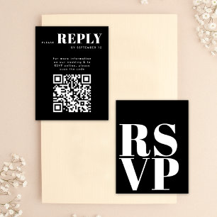 Stylish Black White RSVP Cards for Wedding QR Code