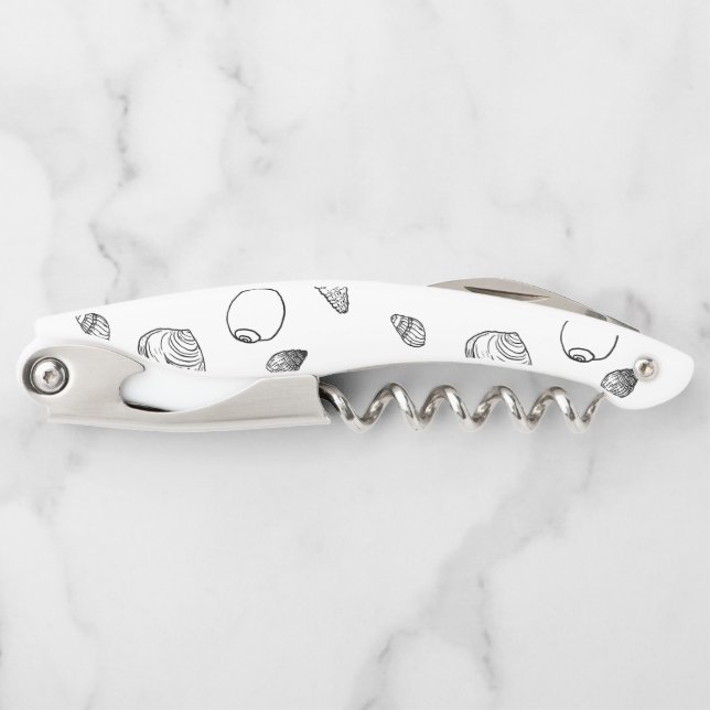Stylish Black White Seashells Pattern Corkscrew (Front)