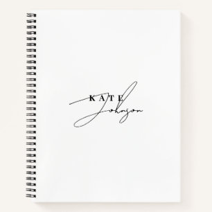 Stylish Black White Signature Script Monogram Notebook