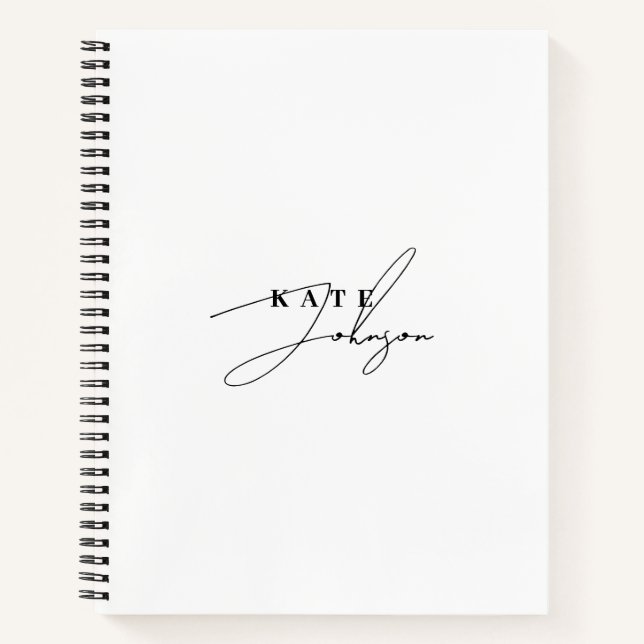Stylish Black White Signature Script Monogram Notebook (Front)