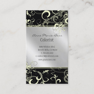 Stylish black white silver + tone business cards