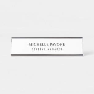 Stylish Black & White Simple Plain Professional Desk Name Plate
