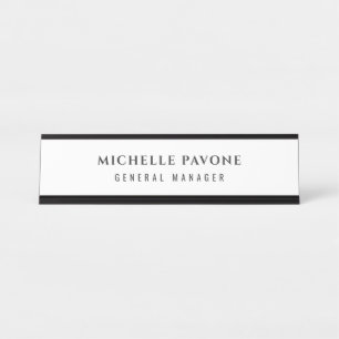 Stylish Black & White Simple Plain Professional Desk Name Plate