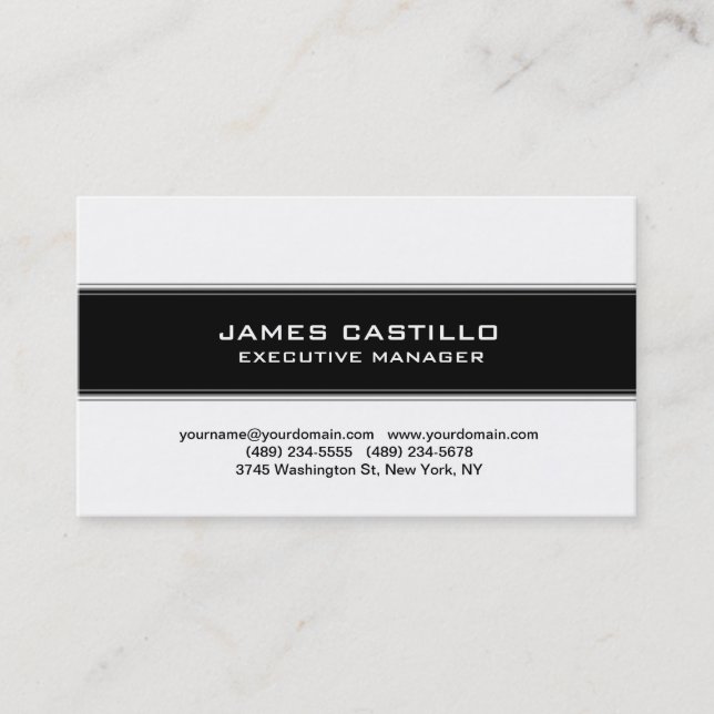 Stylish Black White Striped Modern Professional Business Card (Front)