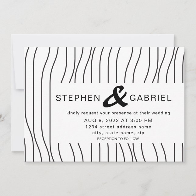 Stylish black white stripes. Modern GAY Wedding Invitation (Front)