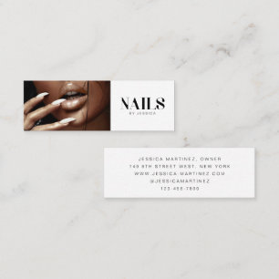 Stylish Black White Typography Photo Nail Salon  Mini Business Card