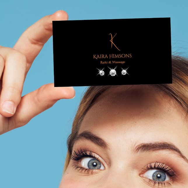 Stylish Black with Monogram and Jewels Modern Cool Business Card (Creator Uploaded)