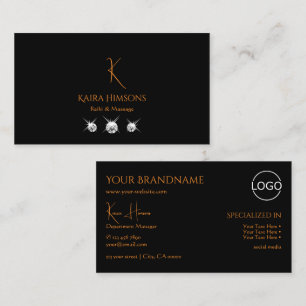 Stylish Black with Monogram Logo and Jewels Modern Business Card