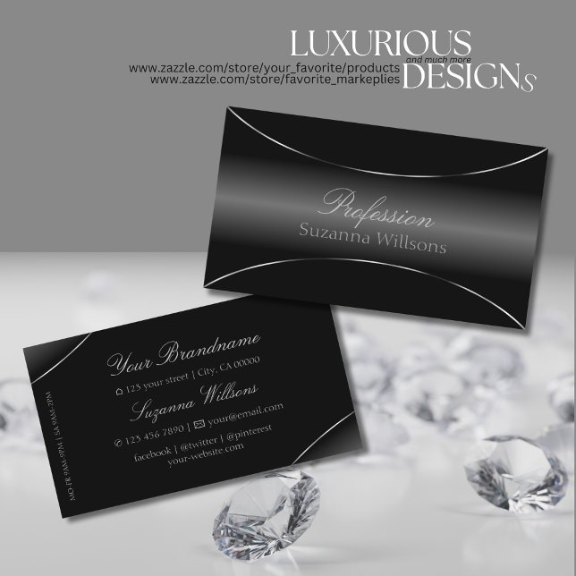 Stylish Black with Silver Border Cool and Elegant Business Card (Creator Uploaded)