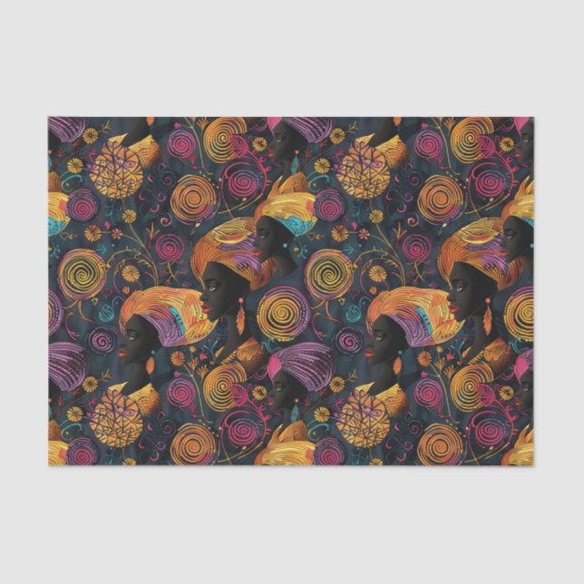 Stylish Black Woman African Pattern in Luxe Colour Tissue Paper (Front)