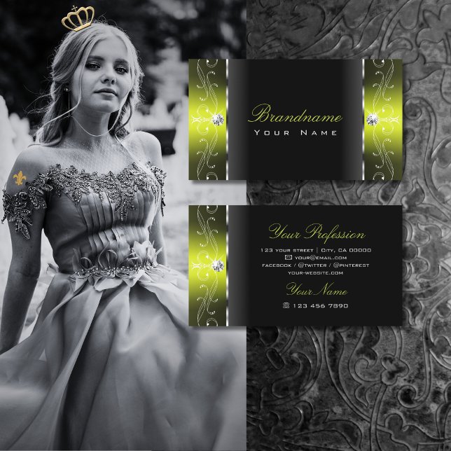 Stylish Black Yellow Squiggled Jewels Ornamental Business Card (Creator Uploaded)