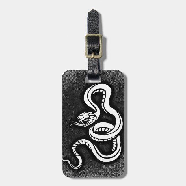 Stylish black'n'white snake drawing luggage tag (Front Vertical)