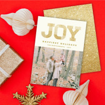 Stylish Block Font Gold Glitter Joy Modern Holiday