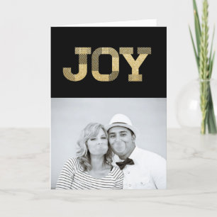 Stylish Block Font Gold Glitter Joy Modern Holiday Card