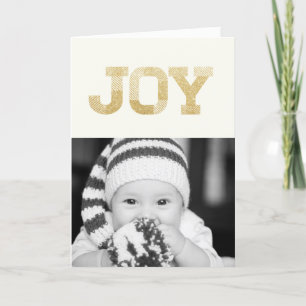 Stylish Block Font Gold Glitter Joy Modern Holiday Card