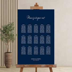 Stylish Blue 15 Table Wedding Seating Chart