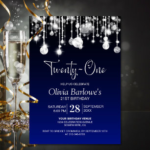 Stylish Blue 21st Birthday Party Invitation