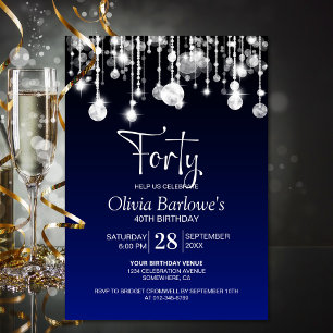 Stylish Blue 40th Birthday Party Invitation