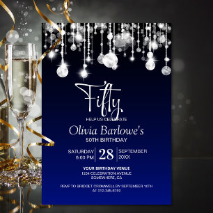 Stylish Blue 50th Birthday Party Invitation
