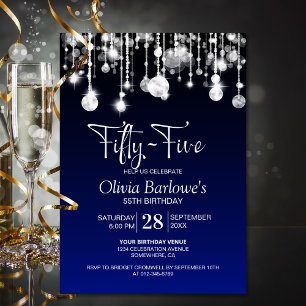 Stylish Blue 55th Birthday Party Invitation