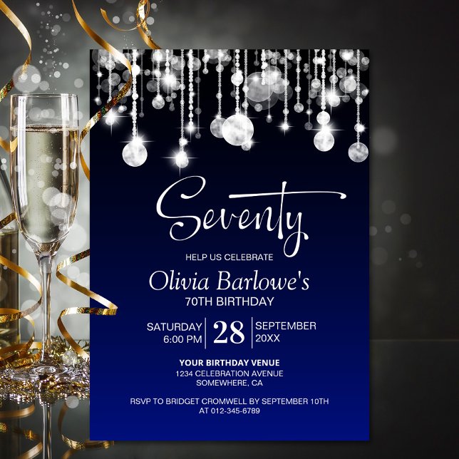 Stylish Blue 70th Birthday Party Invitation (Creator Uploaded)