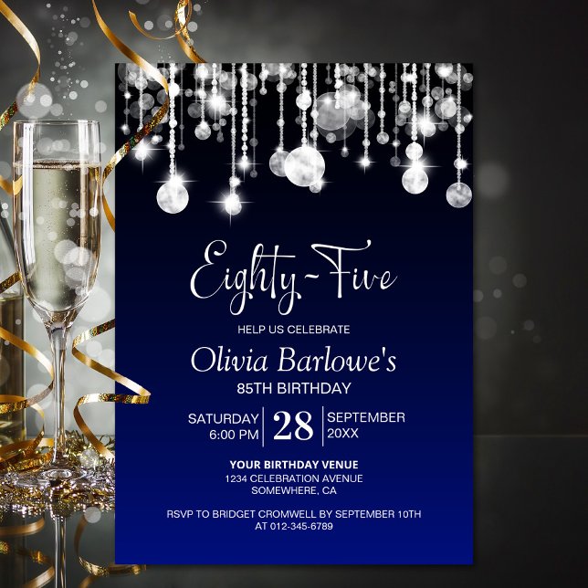 Stylish Blue 85th Birthday Party Invitation (Creator Uploaded)