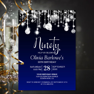Stylish Blue 90th Birthday Party Invitation