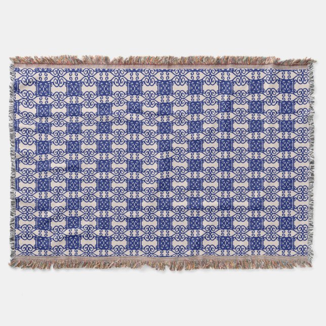 Stylish blue and beige pattern throw blanket (Front)