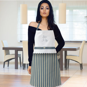 Stylish Blue and Beige Striped Kitchen Apron