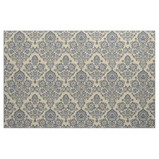 Stylish Blue and Cream Damask Pattern Fabric