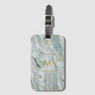 Stylish Blue and Gold Marble Monogram Luggage Tag