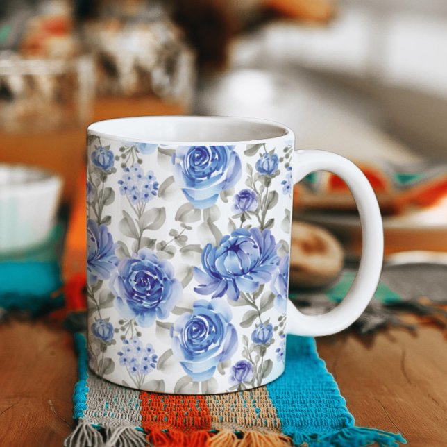 Stylish Blue and gray Floral print Coffee Mug (Creator Uploaded)