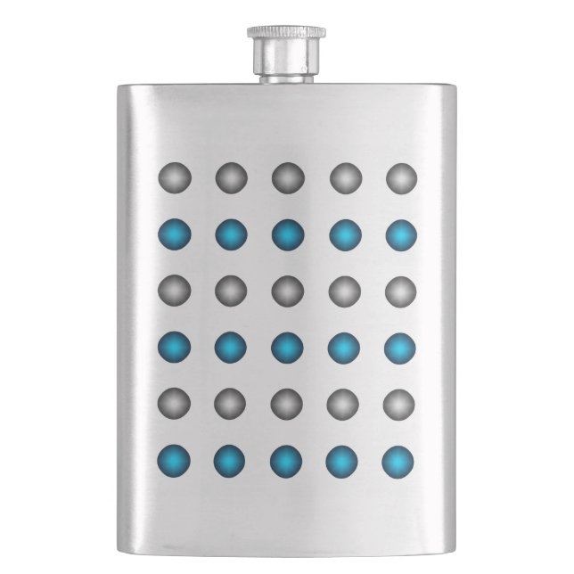 Stylish Blue and Silver Polka Dot Pattern Hip Flask (Front)