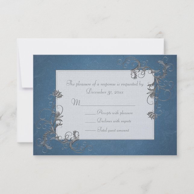 Stylish Blue and Silver RSVP Cards (Front)