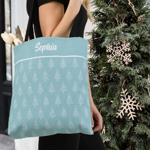Stylish Blue And White Christmas Tree Pattern Tote Bag