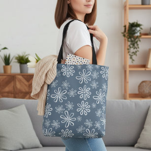 Stylish Blue and White Floral Tote Bag