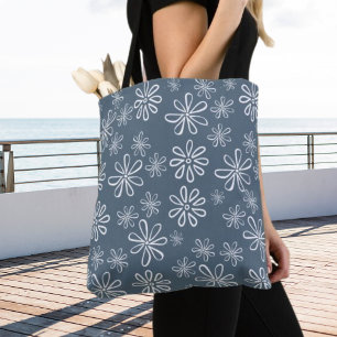 Stylish Blue and White Floral Tote Bag