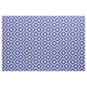 Stylish Blue and White Meander Geometric Pattern Fabric