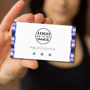 Stylish Blue and White Sparkling Jewels with Logo Business Card
