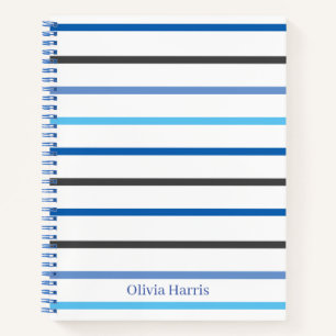 Stylish Blue and White Stripes Custom Notebook