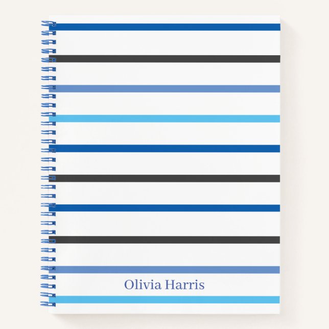 Stylish Blue and White Stripes Custom Notebook (Front)