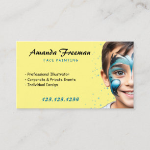 Stylish Blue and Yellow Party Face Painter Business Card