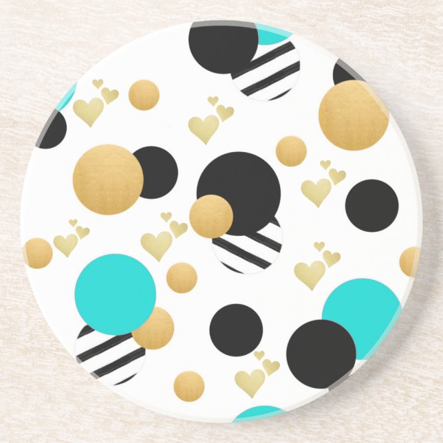 Stylish Blue Black Gold Seamless Pattern Coaster (Front)