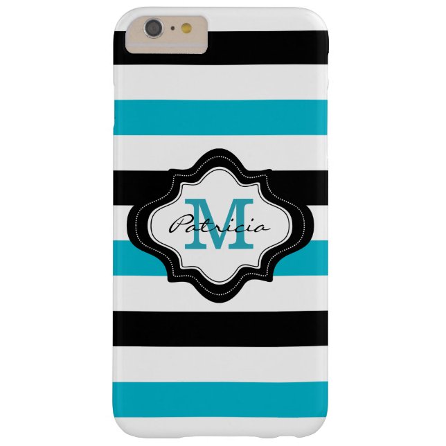 Stylish Blue Black White Stripes Custom Monogram Case-Mate iPhone Case (Back)