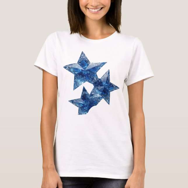 Stylish Blue BLUE STARS Statement Design T-Shirt (Front)