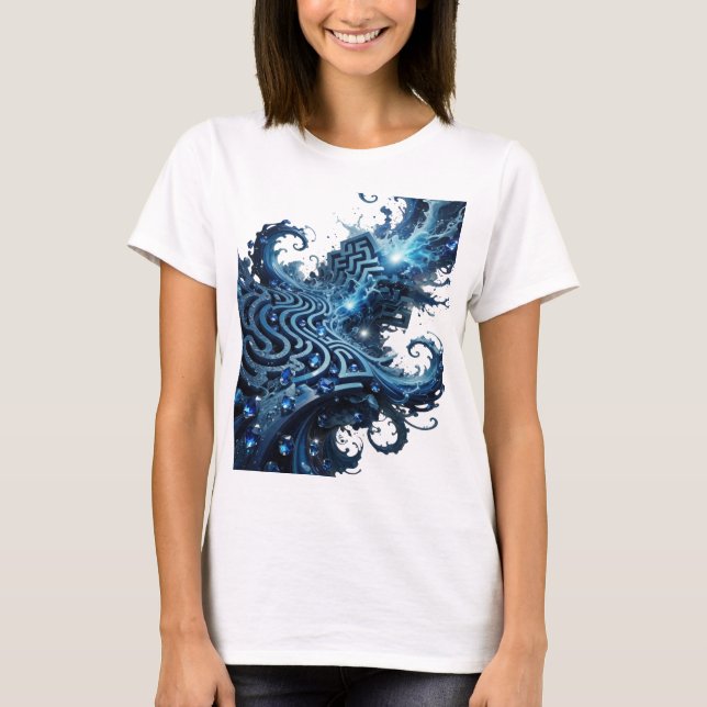 Stylish Blue BLUE WATERWAYS Quote Shirt (Front)